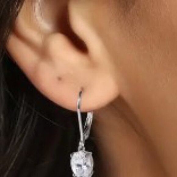 4 Pairs!  Dangle Earrings - Zirconia, Oval, Round, Square, & Teardrop Shapes - Picture 4 of 6